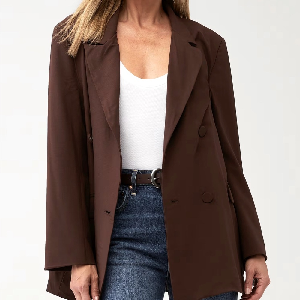 Bardot Oversized Double Breasted Blazer NWOT Chocolate Brown Medium